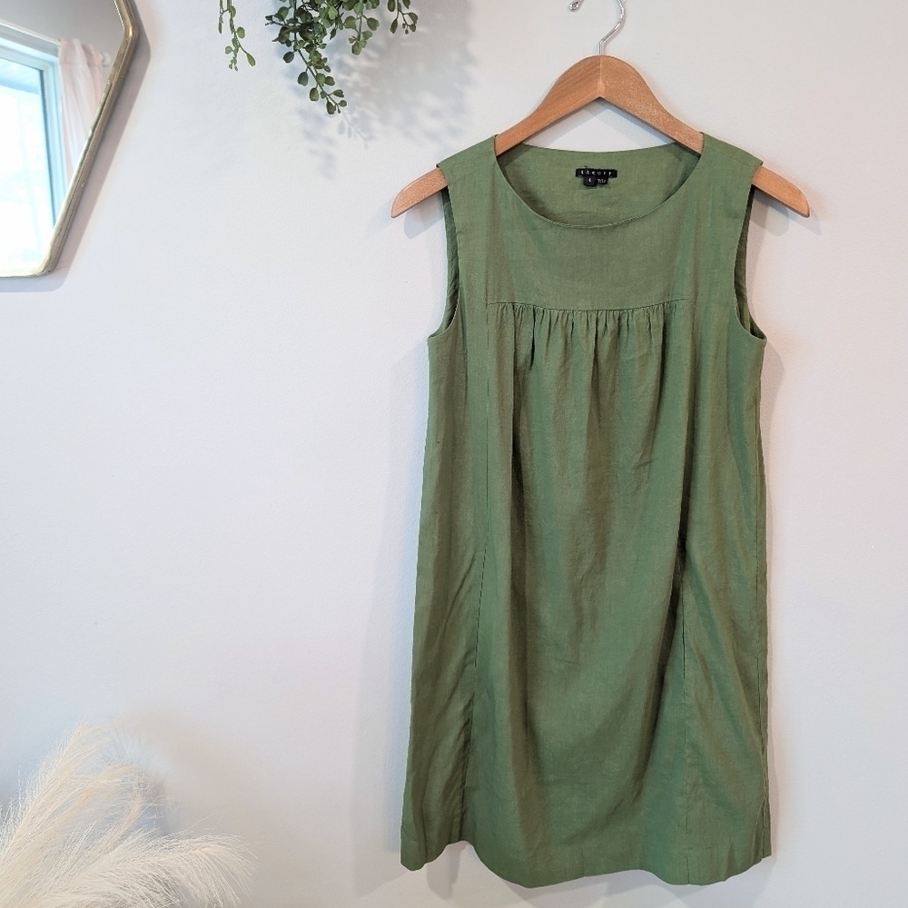 Theory Green Sheath Mini Dress Crew Neck Sleeveless